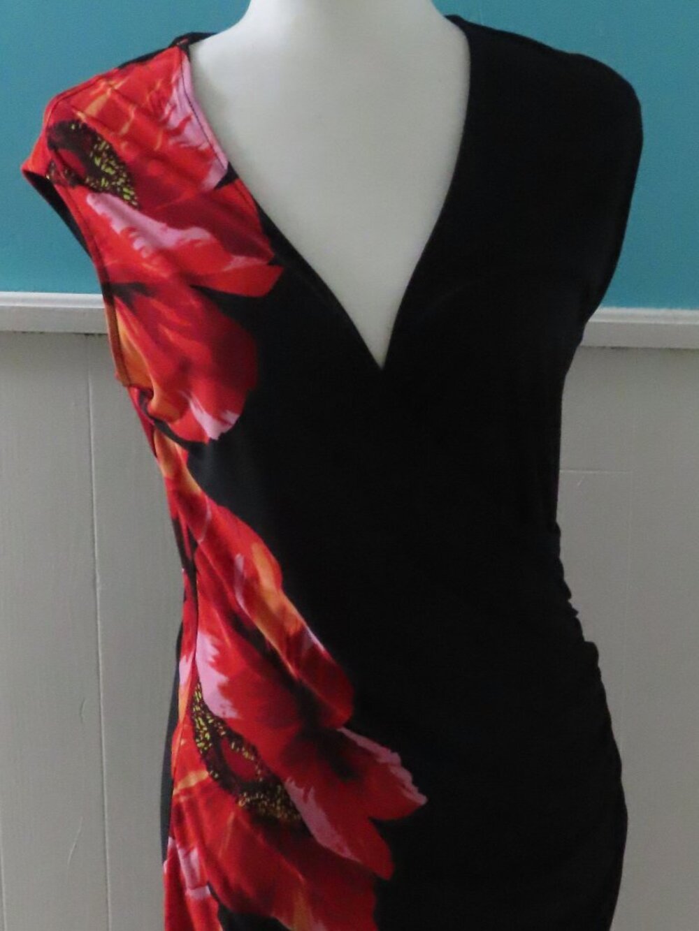 Cache Floral Print Sheath Dress, Red, Black, Size 8